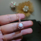 Rose Gold Opal Necklace - Square White Opal Pendant - Rose Gold Coated Sterling Silver Box Opal Jewelry