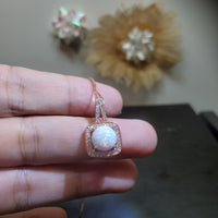 Rose Gold Opal Necklace - Square White Opal Pendant - Rose Gold Coated Sterling Silver Box Opal Jewelry