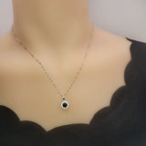 Minimalist Black CZ Necklace Sterling Silver Sunflower Princess Diana Style Tiny Black Gemstone Pendant 019