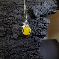 Yellow Onyx Agate Necklace Sterling Silver Flower Chalcedony Pendant