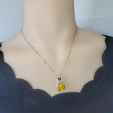 Yellow Onyx Agate Necklace Sterling Silver Flower Chalcedony Pendant