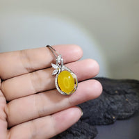 Yellow Onyx Agate Necklace Sterling Silver Flower Chalcedony Pendant