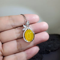 Yellow Onyx Agate Necklace Sterling Silver Flower Chalcedony Pendant