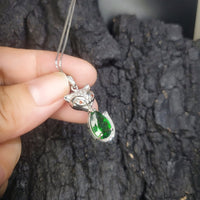 Diopside Necklace - 18KGP Sterling Silver - Fox Pendant - Large Green Chrome Diopside Jewelry #468