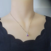 Tiny Pink Heart Necklace - Created Sapphire Tourmaline Topaz Necklace 022