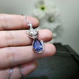 Tanzanite Necklace - Fox Necklace - 18kgp @ sterling silver - Large Lab Created Tanzanite Pendant - December Birthstone #452