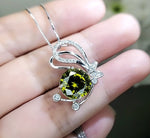 Peridot Butterfly Necklace - 18KGP Sterling Silver 10mm 4 ct Lab Created Green Peridot Pendant - August Birthstone Peridot Jewelry #439