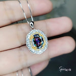 Large Oval Mystic Topaz Necklace - Sterling Silver Rainbow Topaz Pendant #550