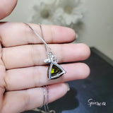 Large Trillion Cut Peridot Necklace - Sterling Silver Butterfly Pendant - Triangle 8 CT Green Peridot #634