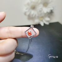 Tiny Geometric Sunstone Necklace -Sun Stone Pendant - 18KGP @Sterling Silver - Double Square Orange Gemstone Jewelry 029