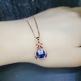 Tanzanite Necklace - Rose gold coated Sterling Silver Blue Tanzanite Pendant - 2.75 CT Lab Created Energic December Birthstone #953