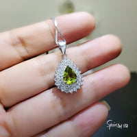 Genuine Green Peridot Necklace -925 Sterling Silver Green Peridot Olivine Necklace - Teardrop August Birthstone Sim Gemstone Pendant #949