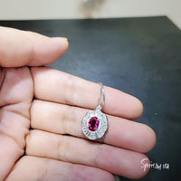 Tiny Ruby Necklace Gemstone Lotus 1 ct Red Gemstone Pendant White Gold Plated Tiny July Birthstone #543