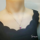 Tiny Ruby Necklace Gemstone Lotus 1 ct Red Gemstone Pendant White Gold Plated Tiny July Birthstone #543