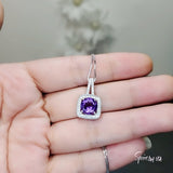 Genuine Amethyst Necklace Natural Amethyst Pendant 18kgp@ Sterling Silver - Simple Purple Amethyst Healing Jewelry February Birthstone #476