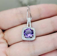 Genuine Amethyst Necklace Natural Amethyst Pendant 18kgp@ Sterling Silver - Simple Purple Amethyst Healing Jewelry February Birthstone #476