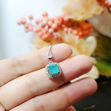 Blue Tourmaline Necklace, Paraiba Necklace -Minimalist Square Sterling Silver Tiny Blue Paraiba Tourmaline Pendant #003