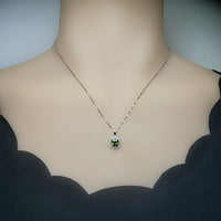 Super Tiny Peridot Necklace - Sterling Silver Square Created Green Peridot Pendant - August Birthstone 016