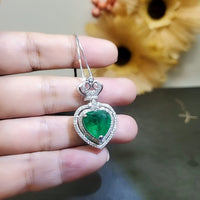 Large Green Emerald Heart Necklace - May Birthstone - Sterling Silver double halo Manmade Synthetic Green Emerald pendant #979