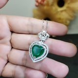 Large Green Emerald Heart Necklace - May Birthstone - Sterling Silver double halo Manmade Synthetic Green Emerald pendant #979