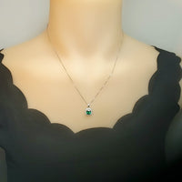 Tiny Square Green Emerald Necklace Sterling Silver May birthstone 6 MM Emerald Jewelry 043