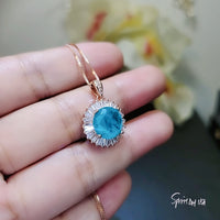 Paraiba Necklace - Rose Gold Coated Sterling Silver Solitaire 4 CT Blue Paraiba Tourmaline Necklace #378