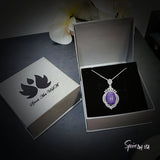 Genuine Purple Charoite Necklace White Gold plated Sterling Silver 10 CT Halo Charoite Pendant Gemstone Large Wedding Royal#982