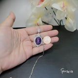 Genuine Purple Charoite Necklace White Gold plated Sterling Silver 10 CT Halo Charoite Pendant Gemstone Large Wedding Royal#982