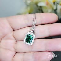 Emerald Necklace - Rectangle Gemstone Sterling Silver 3.5 CT Green Gemstone Pendant White Gold Plated #324