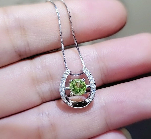 Tiny Green Peridot Necklace Sterling Silver Horseshoe Peridot Pendant