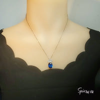 Large Gemstone Crown Sapphire Necklace - 18KGP @ Sterling Silver - 5 CT Oval Cut - Lab Created Blue Sapphire Pendant #844