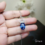 Large Gemstone Crown Sapphire Necklace - 18KGP @ Sterling Silver - 5 CT Oval Cut - Lab Created Blue Sapphire Pendant #844