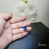 Large Gemstone Crown Sapphire Necklace - 18KGP @ Sterling Silver - 5 CT Oval Cut - Lab Created Blue Sapphire Pendant #844