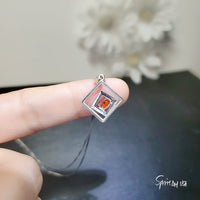 Tiny Geometric Sunstone Necklace -Sun Stone Pendant - 18KGP @Sterling Silver - Double Square Orange Gemstone Jewelry 029