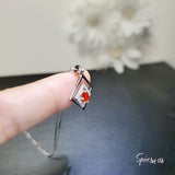 Tiny Geometric Sunstone Necklace -Sun Stone Pendant - 18KGP @Sterling Silver - Double Square Orange Gemstone Jewelry 029