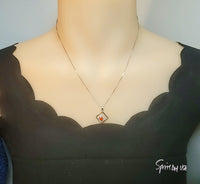 Tiny Geometric Sunstone Necklace -Sun Stone Pendant - 18KGP @Sterling Silver - Double Square Orange Gemstone Jewelry 029