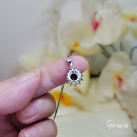 Minimalist Black CZ Necklace Sterling Silver Sunflower Princess Diana Style Tiny Black Gemstone Pendant 019