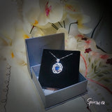 Gemstone Peony Blue Sapphire Necklace , 2.1 CT Blue Gemstone Pendant , Large White Gold plated Sterling Silver Flower Sapphire Jewelry #561