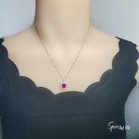 Red Ruby Necklace, Sterling Silver Square Dainty Ruby Pendant, 8 mm 2CT High Quality July Birthstone #247