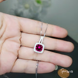 Red Ruby Necklace, Sterling Silver Square Dainty Ruby Pendant, 8 mm 2CT High Quality July Birthstone #247