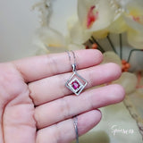 Geometric Ruby Necklace Sterling Silver Minimalist Double Square Tiny Ruby Pendant 015