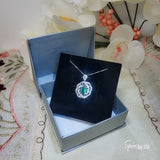 Large Gemstone Peony Emerald Necklace 2.1 CT Oval Cut Emerald Pendant 18KGP @ Sterling Silver #562