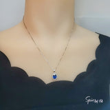 Halo Blue Sapphire Necklace - Oval 2 CT Royal Blue Gemstone Pendant - Gemstone White Gold Coated Sterling Silver - September Birthstone #285