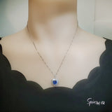 Tanzanite Necklace - 18k @ Sterling Silver - Gemstone Blue Ocean Heart Double Halo 2 CT Man created Vivid Energic Tanzanite Gemstone #474