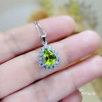 Genuine Teardrop Green Peridot Necklace Diamond Halo Pear Natural 2 CT Green Peridot Pendant Sterling Silver White Gold Plated Solitaire 390