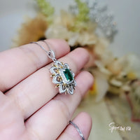 Green Emerald Necklace - Gemstone Water Lily Flower Pendant - 18KGP @ Sterling Silver - 1 CT Emerald Jewelry - Goddess Athena Necklace #651