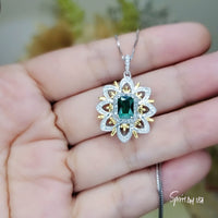 Green Emerald Necklace - Gemstone Water Lily Flower Pendant - 18KGP @ Sterling Silver - 1 CT Emerald Jewelry - Goddess Athena Necklace #651