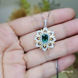 Green Emerald Necklace - Gemstone Water Lily Flower Pendant - 18KGP @ Sterling Silver - 1 CT Emerald Jewelry - Goddess Athena Necklace #651