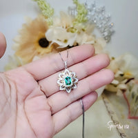 Green Emerald Necklace - Gemstone Water Lily Flower Pendant - 18KGP @ Sterling Silver - 1 CT Emerald Jewelry - Goddess Athena Necklace #651