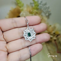 Green Emerald Necklace - Gemstone Water Lily Flower Pendant - 18KGP @ Sterling Silver - 1 CT Emerald Jewelry - Goddess Athena Necklace #651